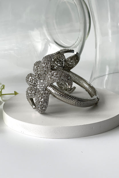 White Finish Zircon Cut Cuff Bracelet