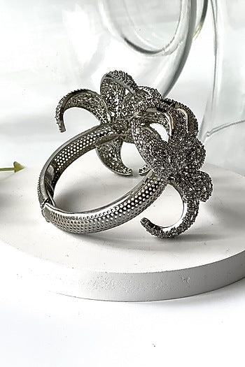 White Finish Zircon Cut Cuff Bracelet