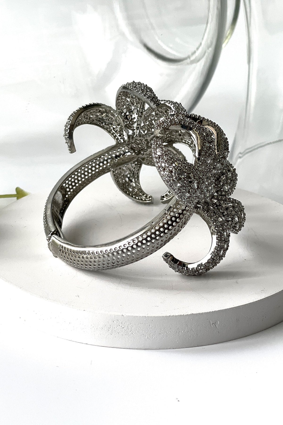 White Finish Zircon Cut Cuff Bracelet