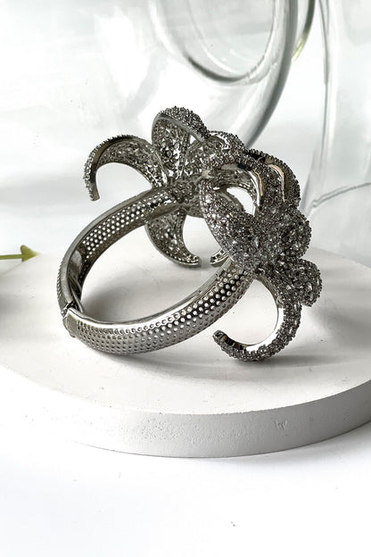 White Finish Zircon Cut Cuff Bracelet
