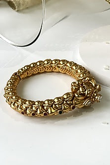 Gold Finish Pink & Green Stone Temple Kada