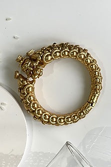 Gold Finish Pink & Green Stone Temple Kada