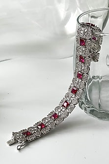 White Finish Zircon & Pink Stone Bracelet