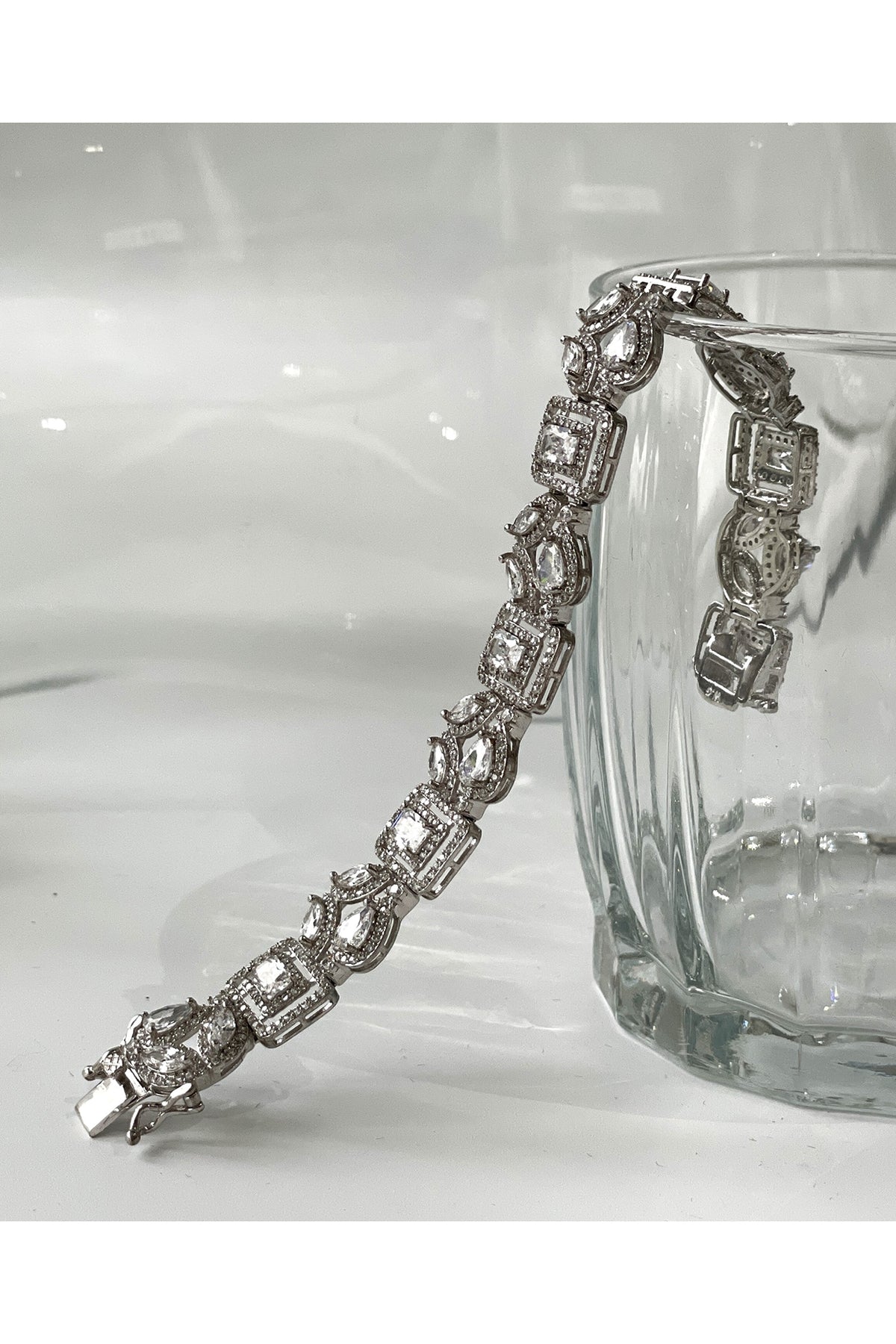 White Finish Zircon Cuff Bracelet