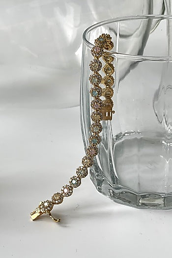 Gold Finish Zircon & Multi-Colored Stone Floral Bracelet
