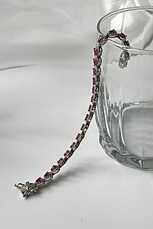 White Finish Pink Zircon & Tear Drop Bracelet
