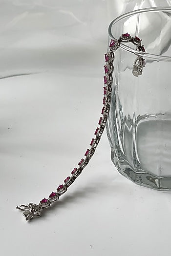 White Finish Pink Zircon & Tear Drop Bracelet