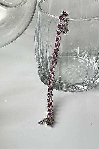 White Finish Pink Zircon & Tear Drop Bracelet