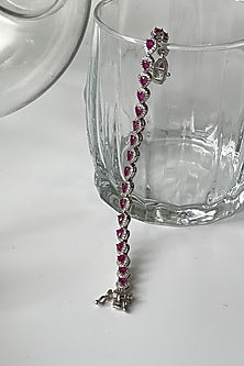 White Finish Pink Zircon & Tear Drop Bracelet