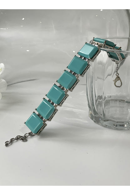 White Finish Turquoise Stone Doublet Bracelet