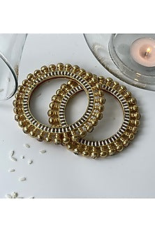 Gold Finish Kundan Polki Meenakari Bangles (Set of 2)