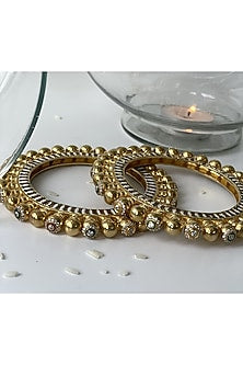 Gold Finish Kundan Polki Meenakari Bangles (Set of 2)
