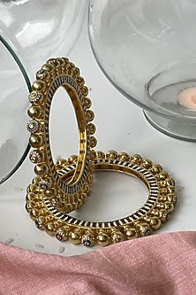 Gold Finish Kundan Polki Meenakari Bangles (Set of 2)