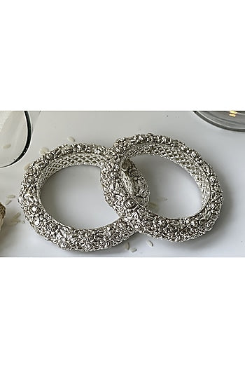 White Finish Oxidized Openable Bangles (Set of 2)