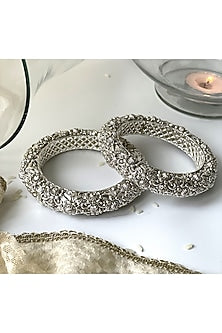 White Finish Oxidized Openable Bangles (Set of 2)