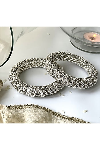 White Finish Oxidized Openable Bangles (Set of 2)