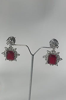 White Finish Zircon & Red Stone Long Necklace Set