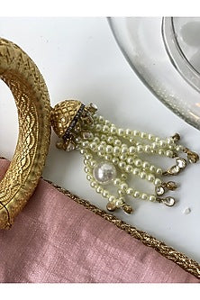 Gold Finish Kundan Polki & Pearl Tassel Openable Bangle