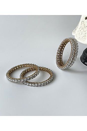 Gold Finish Zircon Bangles (Set of 4)