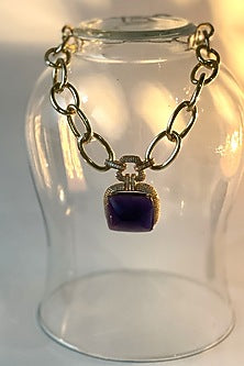 Gold Finish Emerald Synthetic Stone Doublet Long Necklace
