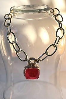 Gold Finish Ruby Synthetic Stone Doublet Long Necklace