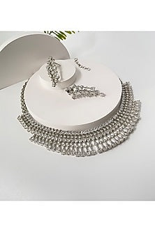 White Finish Zircon Choker Necklace Set
