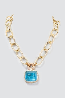 Gold Finish Blue Sapphire Necklace