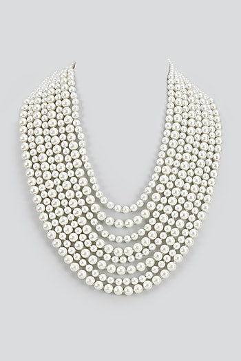 White Finish Pearl Layered Necklace