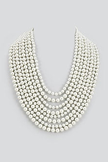 White Finish Pearl Layered Necklace