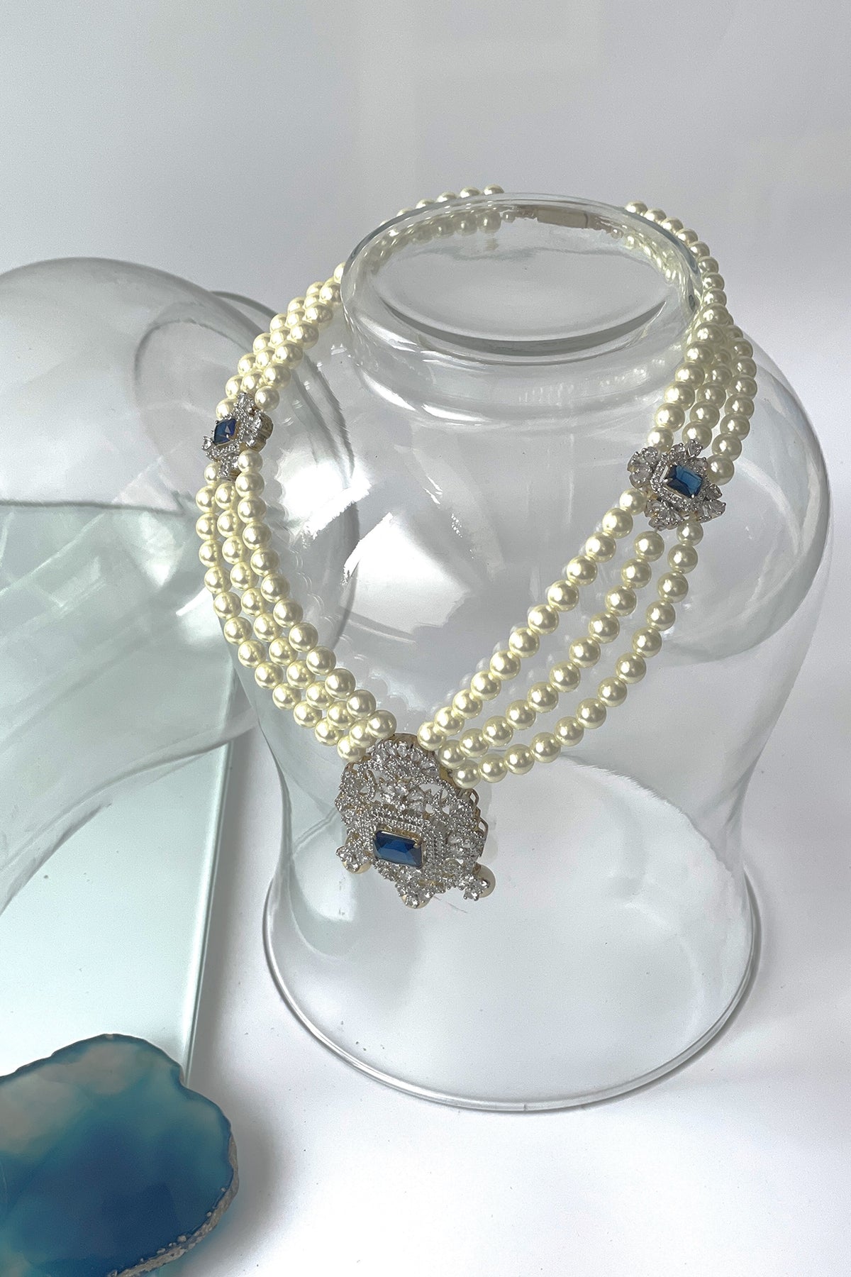 White Finish Pearl & Zircon Necklace