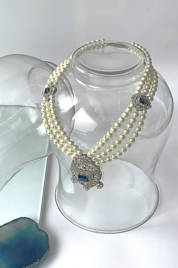 White Finish Pearl & Zircon Necklace