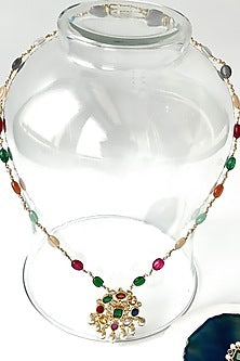 Gold Finish Kundan Polki & Navratna Stone Long Necklace Set