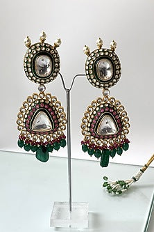 Gold Finish Kundan Polki & Green Beaded Choker Necklace Set