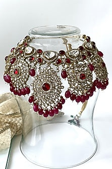 Antique Gold Finish Kundan Polki & Red Beaded Choker Necklace Set