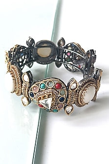 Two-Tone Finish Kundan Polki & Multi-Colored Stone Bangle