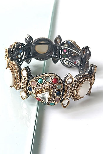 Two-Tone Finish Kundan Polki & Multi-Colored Stone Bangle