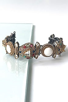 Two-Tone Finish Kundan Polki & Multi-Colored Stone Bangle