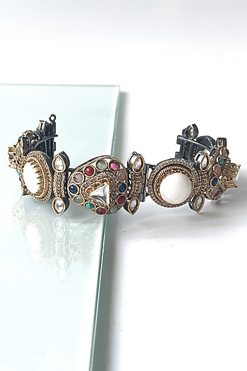 Two-Tone Finish Kundan Polki & Multi-Colored Stone Bangle