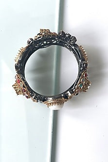 Two-Tone Finish Kundan Polki & Multi-Colored Stone Bangle