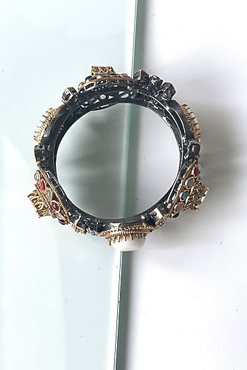Two-Tone Finish Kundan Polki & Multi-Colored Stone Bangle