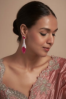 White Finish Pink Stone Zircon Dangler Earrings