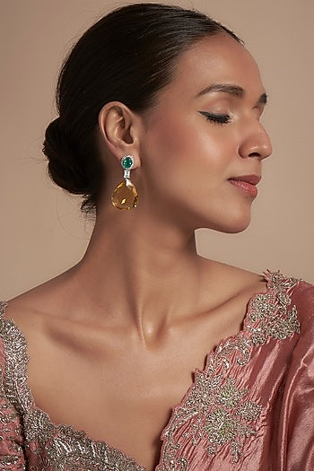 White Finish Zircon Dangler Earrings