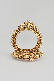 Gold Finish Motif Temple Bangles (Set of 2)