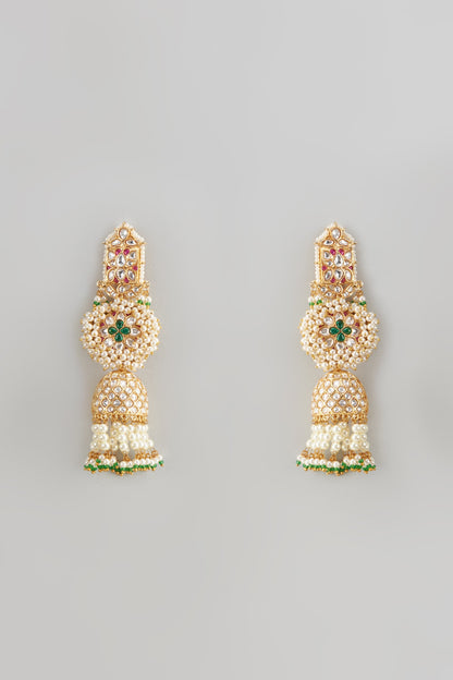 Gold Finish Kundan Polki & Pearl Dangler Earrings