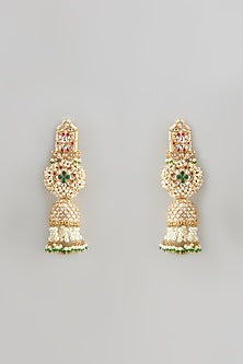 Gold Finish Kundan Polki & Pearl Dangler Earrings