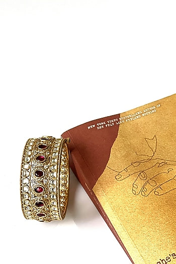Gold Finish Kundan Polki & Ruby Bangle