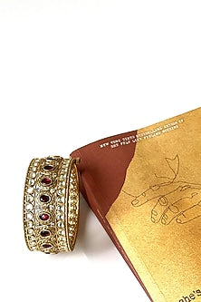 Gold Finish Kundan Polki & Ruby Bangle