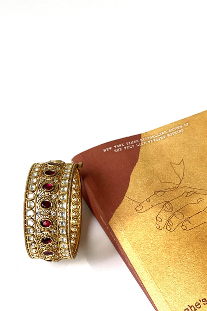 Gold Finish Kundan Polki & Ruby Bangle