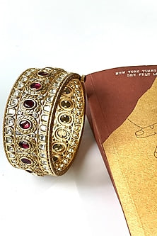 Gold Finish Kundan Polki & Ruby Bangle