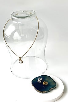 Gold Finish Synthetic Stone Dainty Long Necklace Set